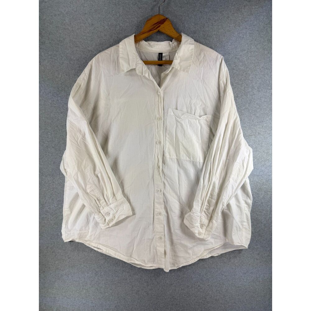 H&M Divided Women’s XL White Oversized Cotton Button Down Shirt 3697